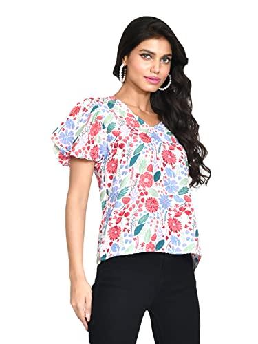 zink london women's multi-colored tropical print straight top