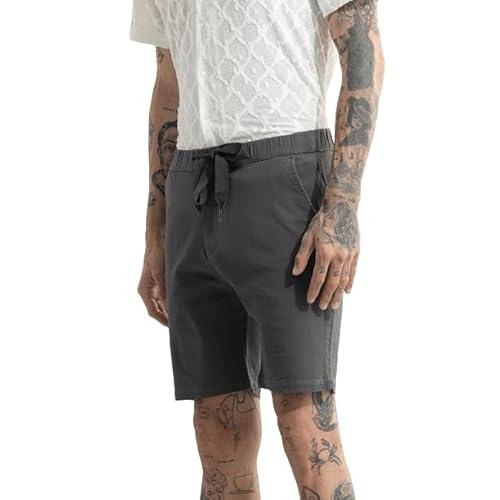 snitch grey solid regular fit linen shorts