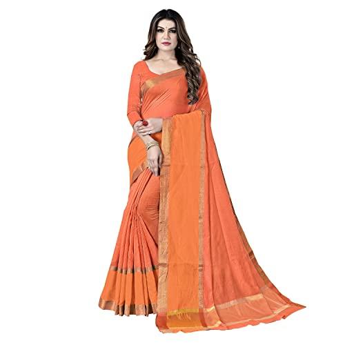 sidhidata women's cotton blend saree with blouse piece (pathan orange_orange_free size)