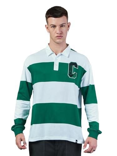 bewakoof men's striped oversized fit full sleeve polo cotton polo t-shirt_617320_green_xl