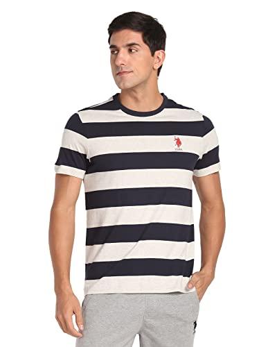 u.s. polo assn. mens crew neck striper i688 lounge t-shirt - pack of 1 (lt.grey mel/navy l)