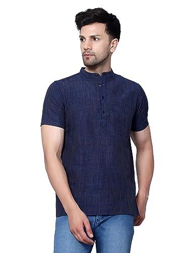 latest chikan men's cotton blend regular textured short kurta half sleeves - casual ethnic wear royal blue