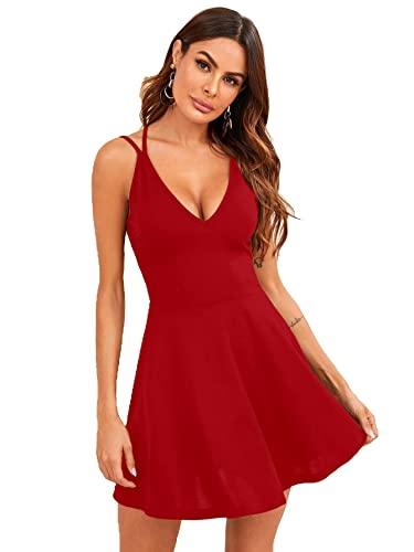 aahwan solid maroon crisscross backless fit and flare mini dresses for women's & girls' (199-maroon-l)