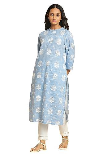 w for woman women's cotton geometric regular kurta (23auw10253-122858_blue