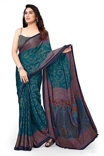 mirchi fashion women's plain weave chiffon self design printed saree with blouse piece (37836-turquoise, pink)