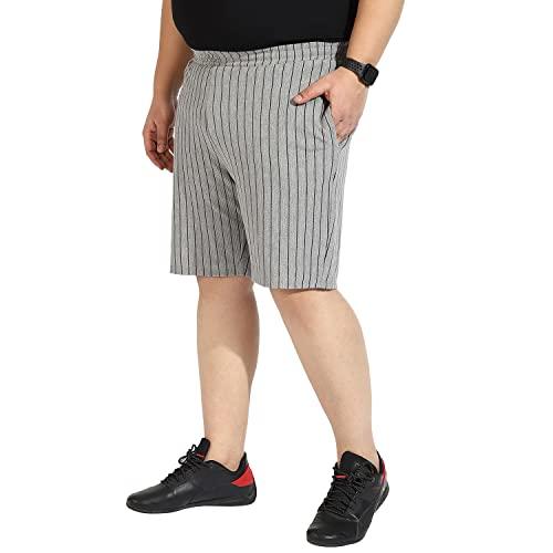 instafab plus men’s classic grey striped patterned regular fit shorts for casual wear | premium stretchable cotton mid-rise crafted with comfort fit and high performance for everyday wear, 5xl