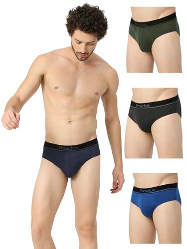 frenchie essentials men's brief 100% cotton with ultra-soft outer elastic waistband- assorted (pack of 4) (size - l)