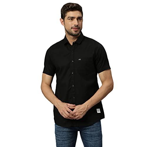 thomas scott mens solid slim fit casual shirt with cutaway collar and half sleeve black