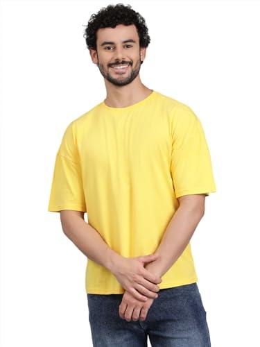 kotty men's round neck cotton blend solid t-shirt(yellow,l)