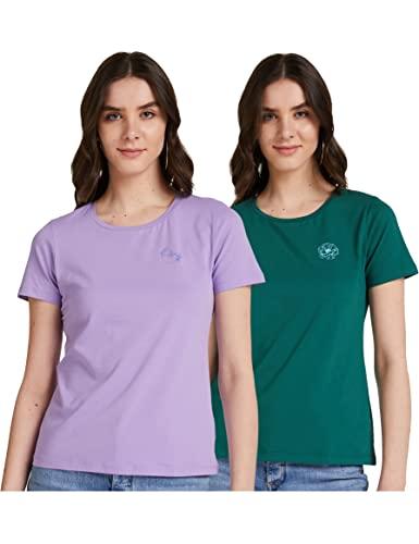 amazon brand - symbol women's regular t-shirt (pack of 2) (pag101a_green & lavender l)