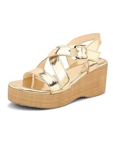 el paso golden synthetic leather wedge heel sandals casual daily party platform slippers for women and girls - 4 uk