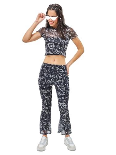 bewakoof air 1.0 women's all over printed regular fit poly mesh co-ordinates_616025_black_l