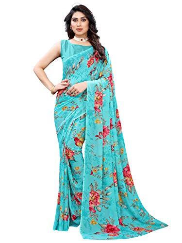 siril women's pochampalli georgette saree with blouse (1850s176_aqua blue)