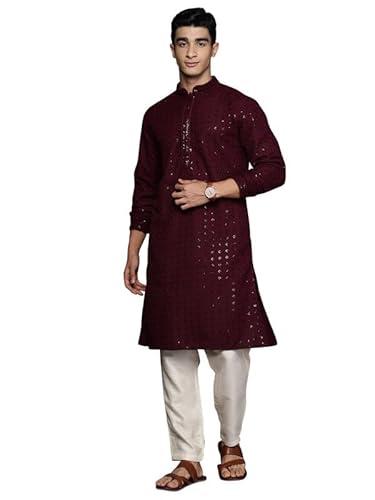 indo era men's burgundy floral cotton embroidered straight kurta (mkt3wn1285_small)