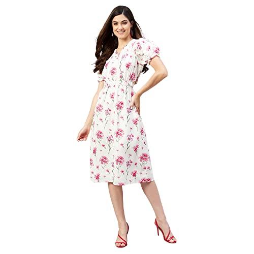 marie claire women casual off white colour knee length floral dress