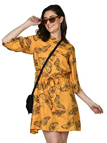 zink london women's yellow printed straight short dress