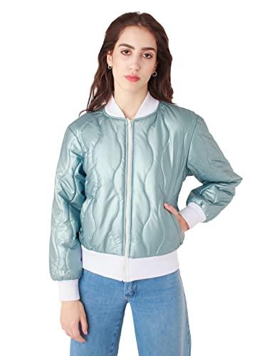 zink london women's green solid fitted jacket