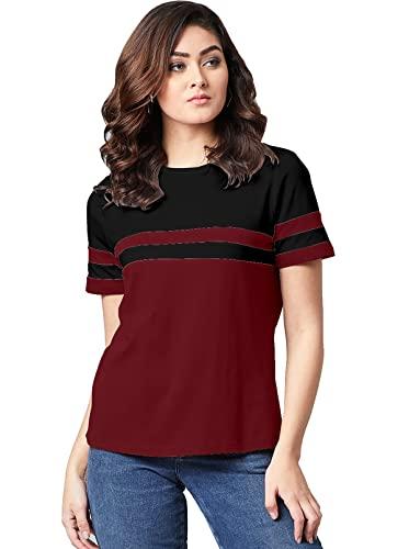 ausk half sleeves t-shirts for women color-maroon,black (size-large)