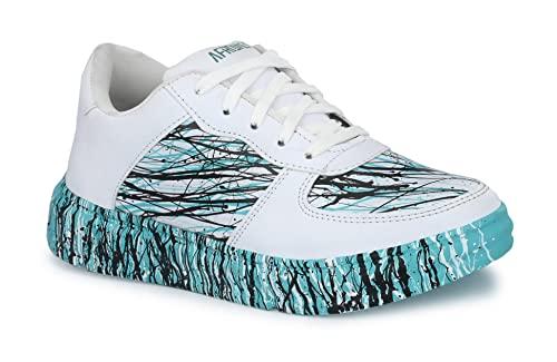 afrojack mens casual shoes | hand printed sneakers | lace up| white color | lightweight shoes m412