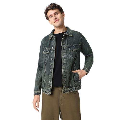 urbano fashion men's blue regular fit washed full sleeve denim jacket (jakt-denimvint-mblue-m)