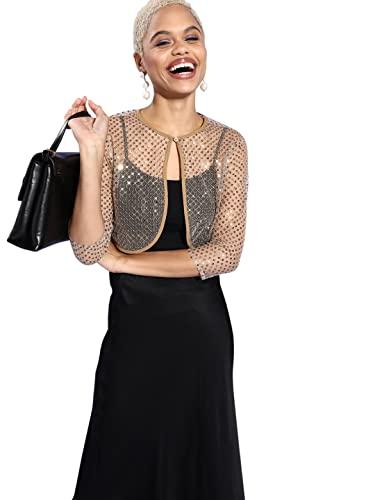 style quotient women gold-toned sheer sequinned crop button shrug (aw21sqyasti_gd-xl)