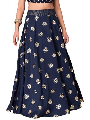 indya silk navy blue sequin boota embroidered lehenga skirt