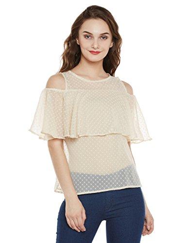 miss chase women's beige ruffled cold shoulder top