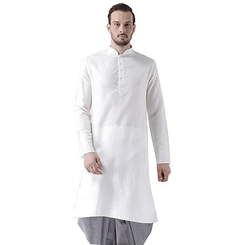 kisah men white woven design straight kurta full sleaves, knee length, straight, regular fit, mandarin collar ethnic casual wear-38