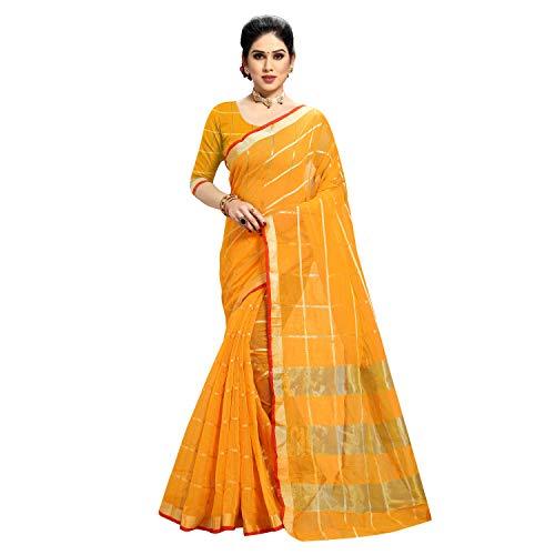 sidhidata women's kota doria cotton saree with blouse piece (malang-yellow_gold)