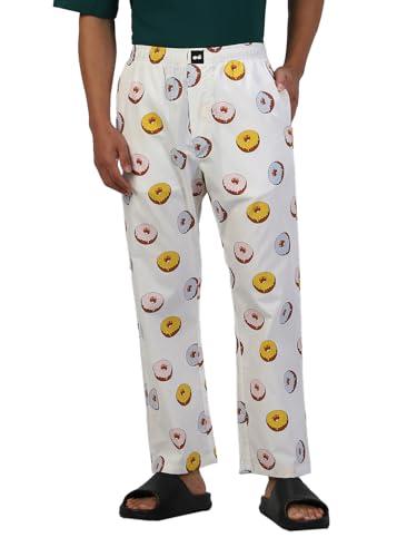 bewakoof men's all over printed regular fit pyjama_608418_white_m