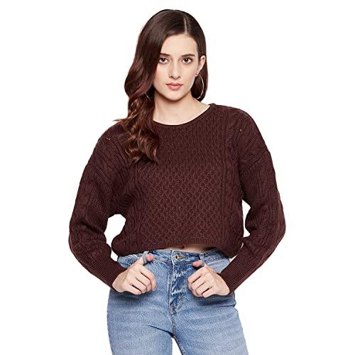 duke stardust women full sleeve crop sweater (sds934_coffee_m)