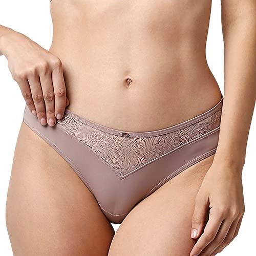 soie women mid rise brief with lace detailing, bark, s