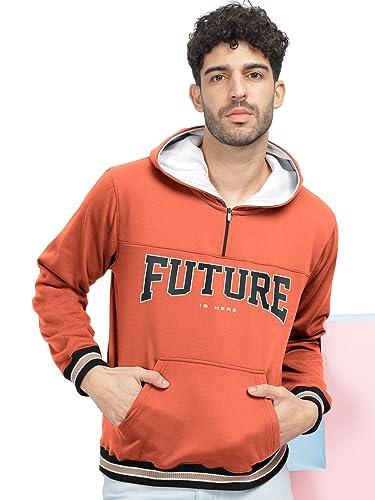 bullmer trendy printed fleece hoodie sweatshirt for men/saffron/x-large