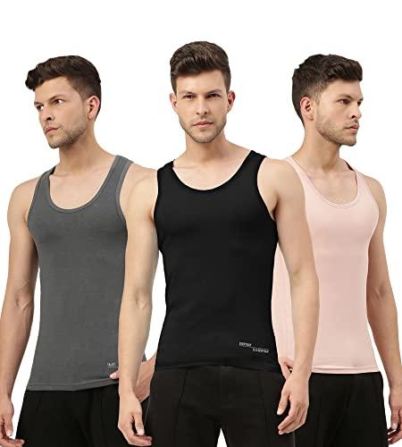 freecultr men's twin skin bamboo cotton vest, anti microbial, anti odor, breath tech super soft & comfort fit inner wear (pack of 3)