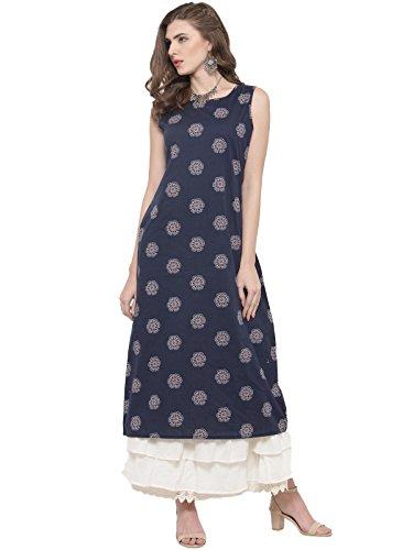 sera women's ethnic wear printed a-line kurta round neck/sleeveless calf length kurta blue