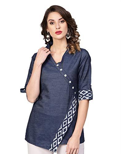 yash gallery women's denim printed straight top for women (1048ykblue_blue_medium)