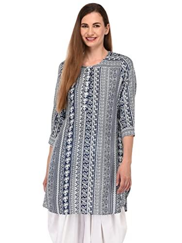 patrorna womens plus size scoop neck tunic top (psl6s053_dark blue paisley print_6xl)