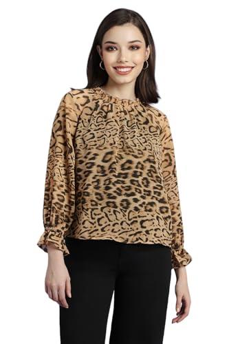 forever 21 women's animal print regular fit blouse (fwa23dwof0028_brown