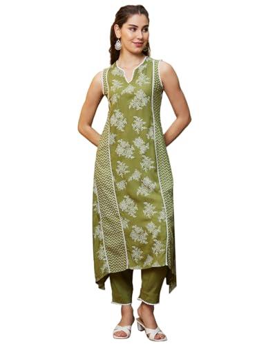 globus women kurta set (3640914003_green_l)