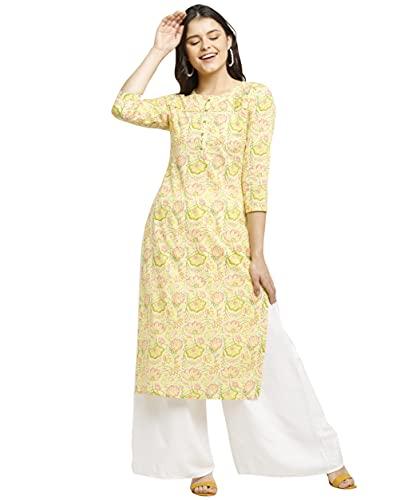 rajnandini women's yellow coloured pure cambric cotton jaipuri printed kurti (4xl - size)