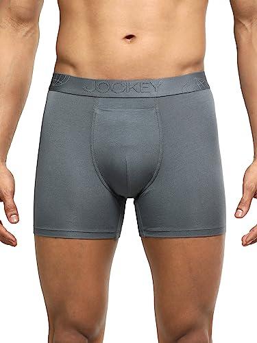 jockey ic52 men's tencel micro modal cotton elastane stretch solid boxer brief with internal mesh pouch_gunmetal_m