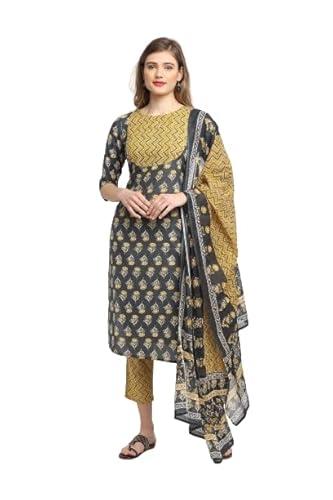 rajnandini women's pure cambric cotton embroidered kurta set with dupatta (joplse248-l_grey_l)