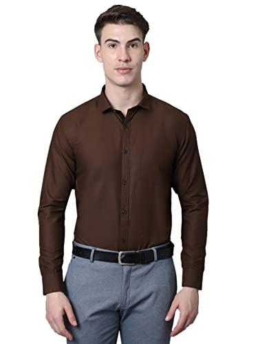 majestic man slim fit cotton blend formal shirts for men (x-large, brown)