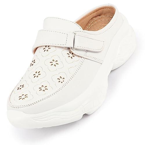 fausto fst 1345 white-41 women's white laser cut floral hook and loop back open slip on mules shoes (8 uk)