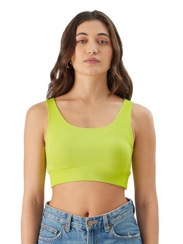 the souled store solids: lime women and girls pull on cotton blend bralette top