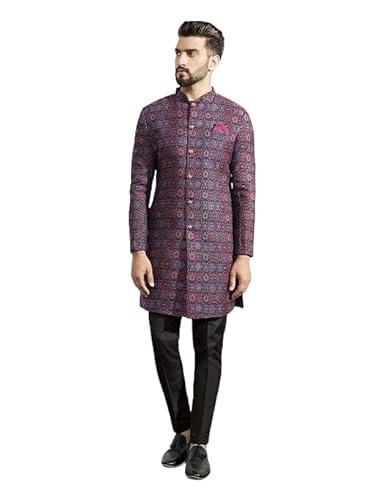 kisah men's indo western sherwani trouser set, multi jacquard, woven design regular fit mandarin collar full sleeves (large)