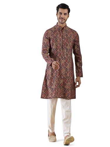 the kurta company wine printed silk blend kurta for men | classic straight cut regular fit full sleeve mandarin collar kurta for sangeet | elegant ethnic men's wear kurta - g8sb_42