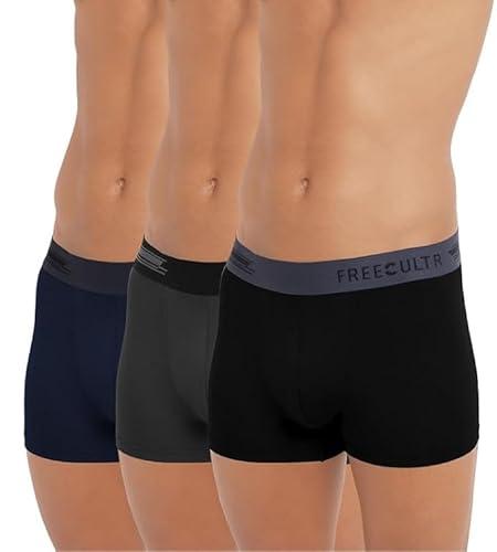 freecultr men's underwear anti bacterial micromodal airsoft trunk - non itch no chaffing sweat proof - size xl pack of 3-ash grey,prussian blue,pot black