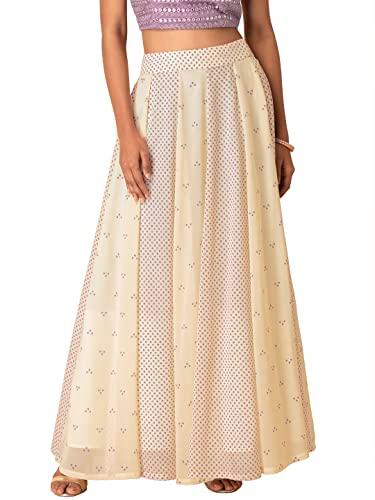 indya georgette ivory bandhani printed lehenga skirt