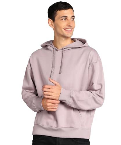 alan jones clothing men's cotton blend hooded neck loose oversize hoodie (light purple_l)